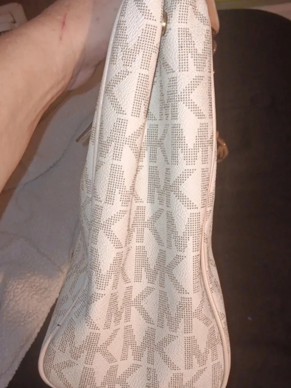Michael Kors Logo Tote in Light Beige and Cream with Gold Hardware